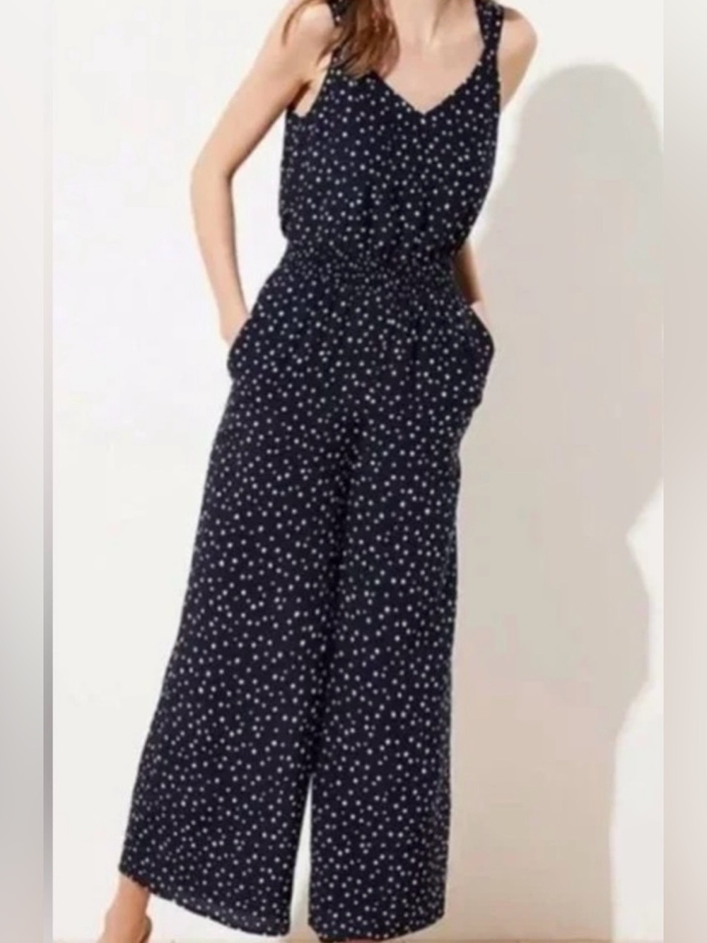 LOFT Navy and White Polka Dot Dress